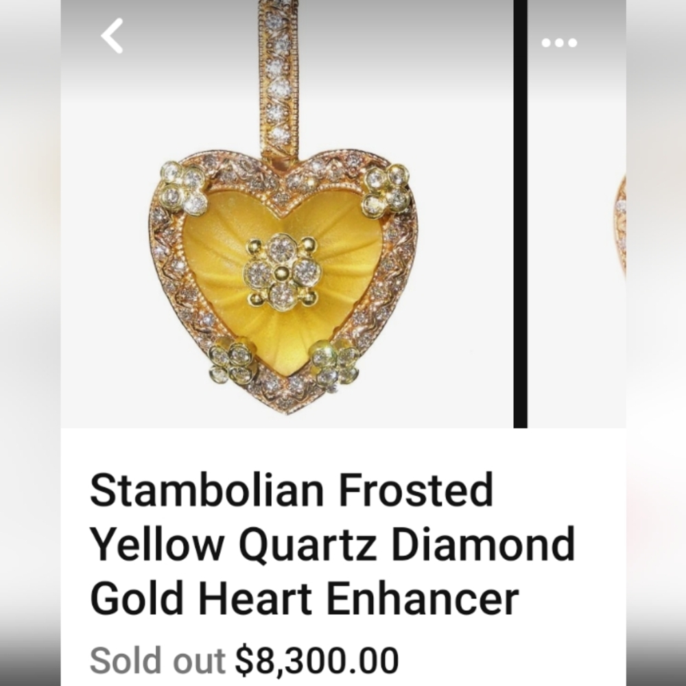 18K Diamond Stunning Stombolian Yellow Gold Heart Pendant Exquisite